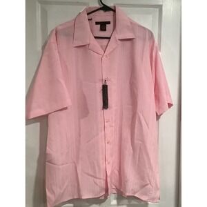 Vntg Domani Platinum Pink Shirt Mens XL Button Short  Sleeve Striped